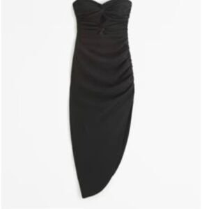 Abercrombie & Fitch Black Strapless Ruched Asymmetric Dress